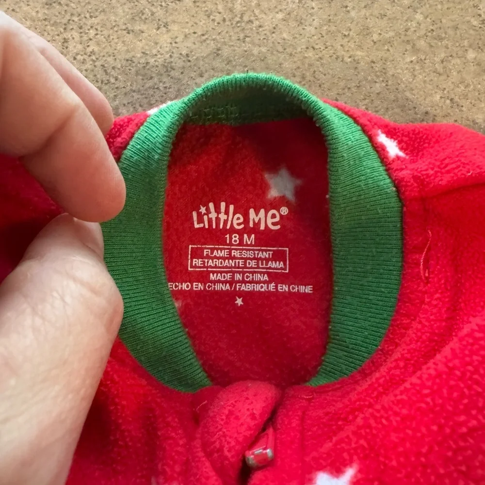 Little Me - Red Fleece Infant Holiday Starry Reindeer Footie, Size 18M